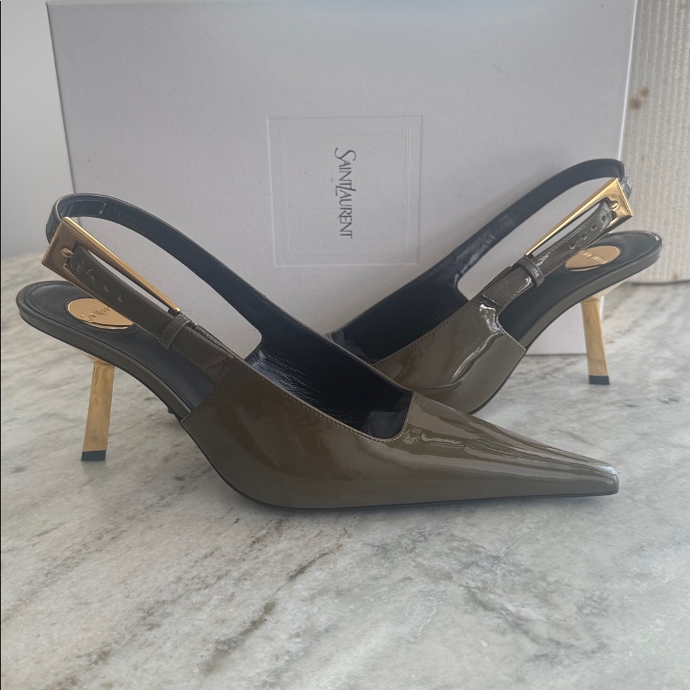 SAINT LAURENT Lee Slingback Pump-Amber Green size France 37 /US 7
